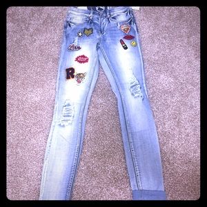 Indigo blue mid rise ankle jeans patches punk 7
